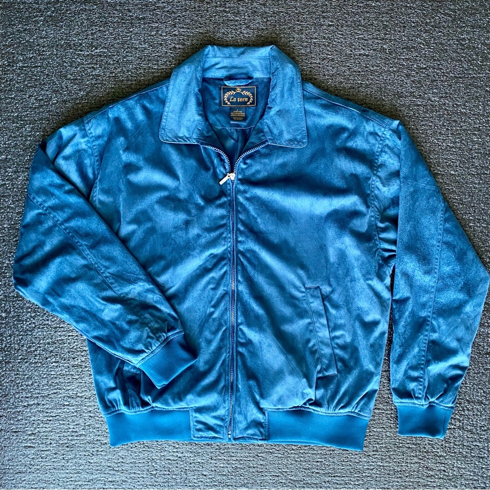 Vintage 1980s La Veen Microsuede Men’s Blue Bomber Jacket Large